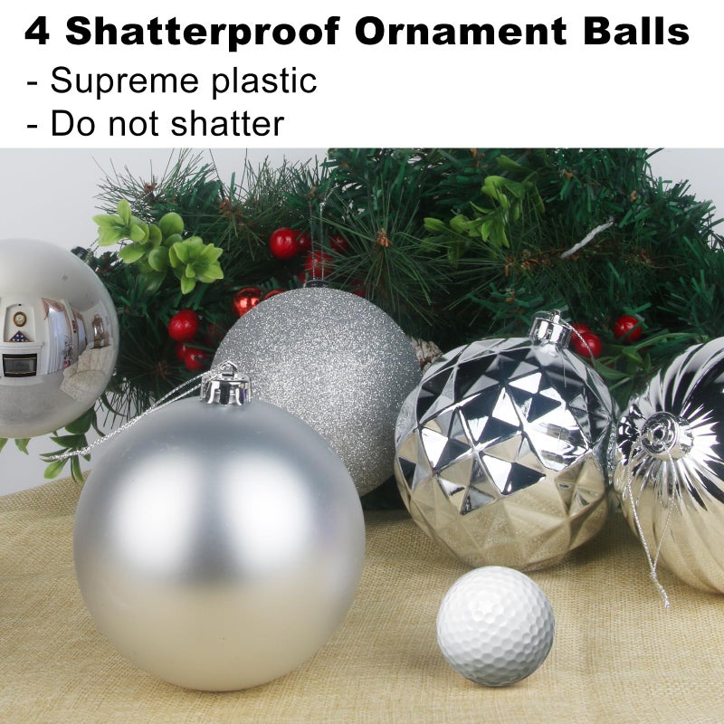 GameXcel Silver 4.0" Large Christmas Balls - Christmas Tree Decoration Ornaments Shatterproof Hanging Balls for Birthday Halloween Holiday Wedding Decorations Set of 4pcs - Image 3